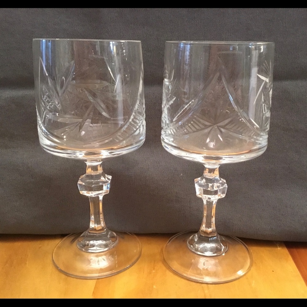 Pair of Vintage Bohemian Pinwheel Crystal Wine Glasses